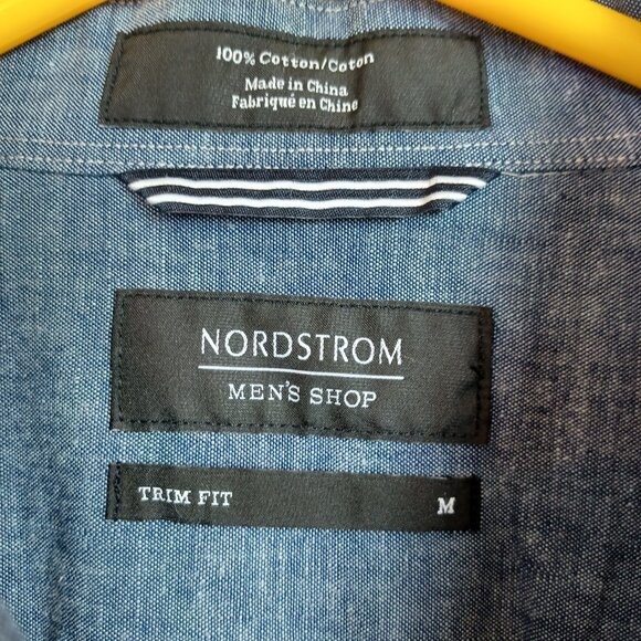 Nordstrom Mens Shop Trim Fit Blue Denim Chambray Button Down Shirt Size Medium - Picture 5 of 10